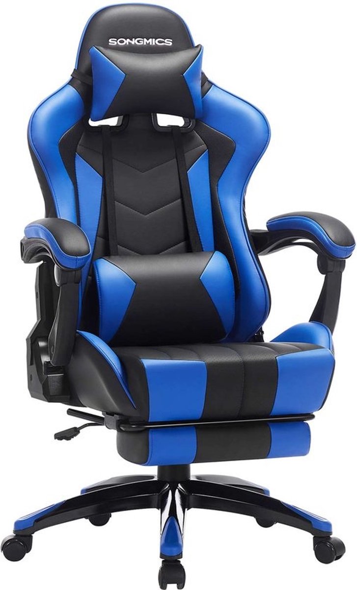 Rambo Gamingstoel - ergonomische bureaustoel - bureaustoel - uitschuifbare voetsteun - kantelhoek 90°-135° - maximale belasting 150 kg - zwart/blauw