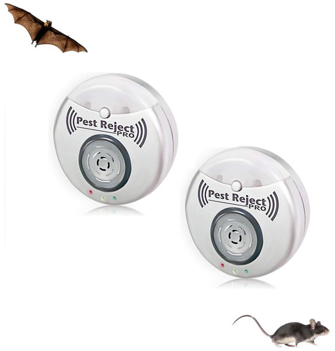 2-stuks Ultrasone insectenverdelger - Knaagdierverdelger - Muggenverdelger - Insectenverdelger - Stekkerapparaat - Dekking tot 300 vierkante meter - Geschikt voor het verdrijven van muggen, ratten, vliegen, insecten en kakkerlakken - Zilver