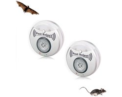 2-stuks Ultrasone insectenverdelger - Knaagdierverdelger - Muggenverdelger - Insectenverdelger - Stekkerapparaat - Dekking tot 300 vierkante meter - Geschikt voor het verdrijven van muggen, ratten, vliegen, insecten en kakkerlakken - Zilver