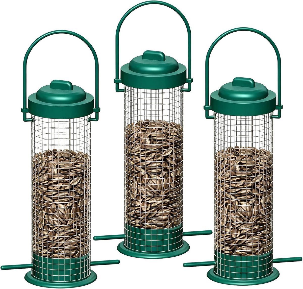 3 stuks maasbolletjeshouder, 30 cm, metalen vogelvoederdispenser met dak, voederdispenser voor vogels, maïsbalhouder om op te hangen, knoedelhouder voor vogels, voor wilde vogels, tuin, balkon