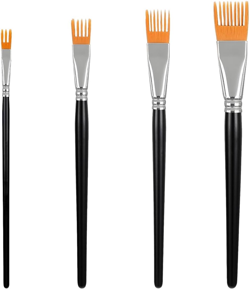 4Pcs Rake Painting Brushes, Black Handle Texture Comb Brushes voor aquarel olieverfschilderij, creëer Grass Leaf Hair Wood Grain Effect