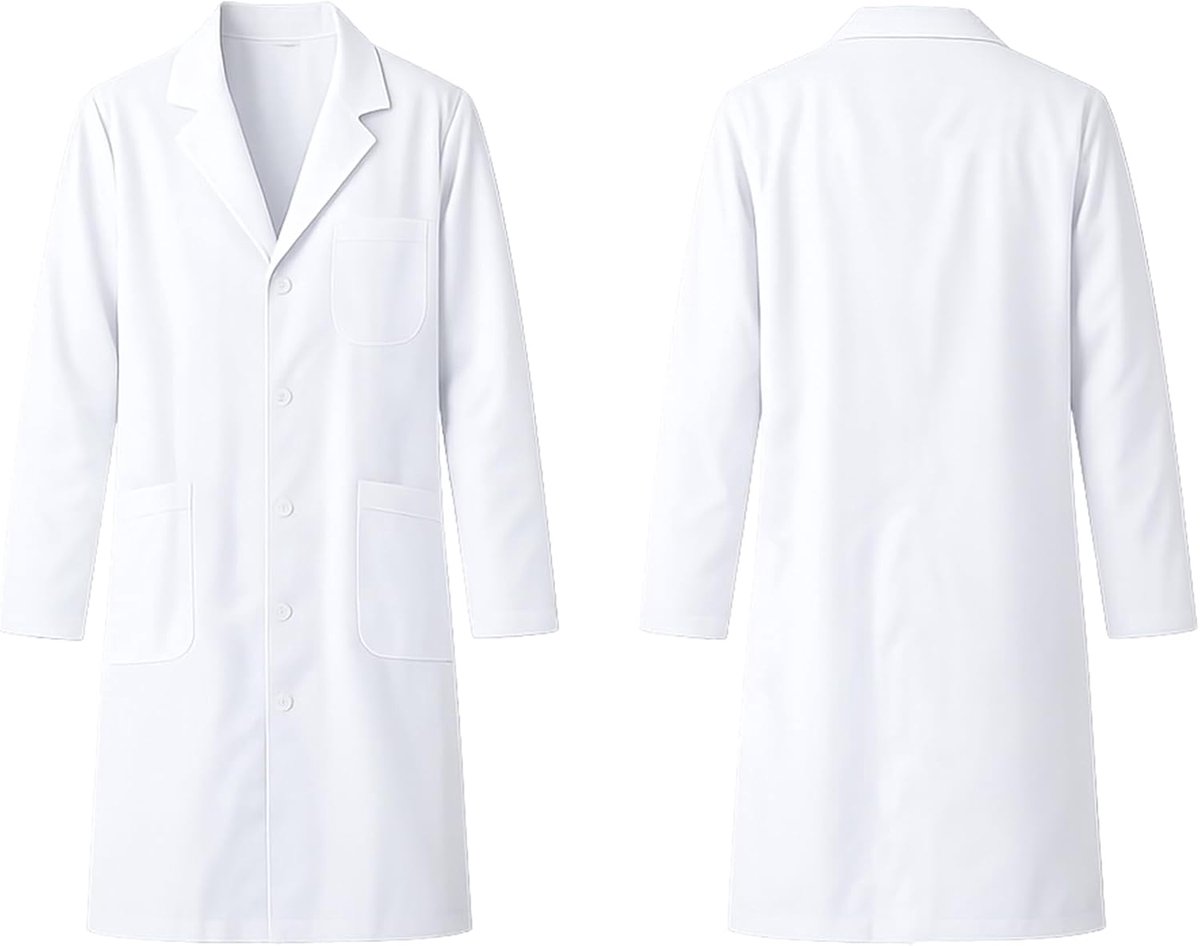 Laboratoriumjas van katoen, medische jas voor dames en heren, met 3 zakken en knopen, lange laboratoriumjas, medisch werk, studenten, apotheek, wetenschap, Halloween, cosplay