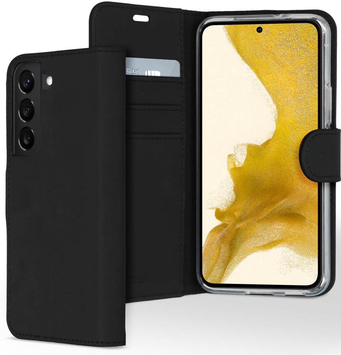 Compatibel met Samsung Galaxy S22 Hoesje – Wallet Case Softcase Bookcase met plek voor pasjes en standaard – Telefoonhoesje Magneet Zwart