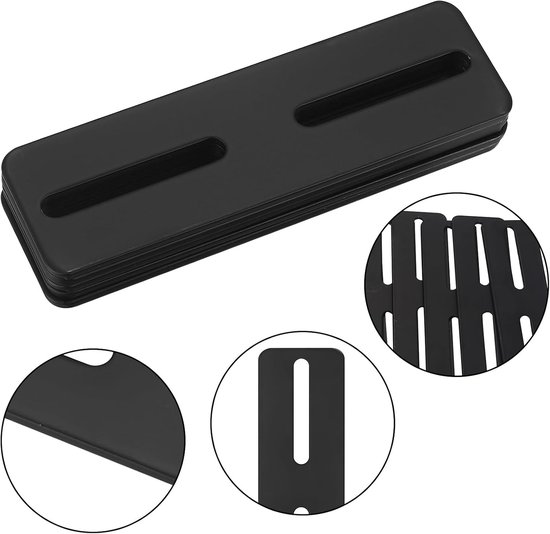 Vlakkoppeling met 6 stuks, Metalen verbindingsstukken hout verbindingsstukken monteerplaat, Zwart Platte hoekklem met lange gaten voor houten meubels - 130x4x3mm — afbeelding 3