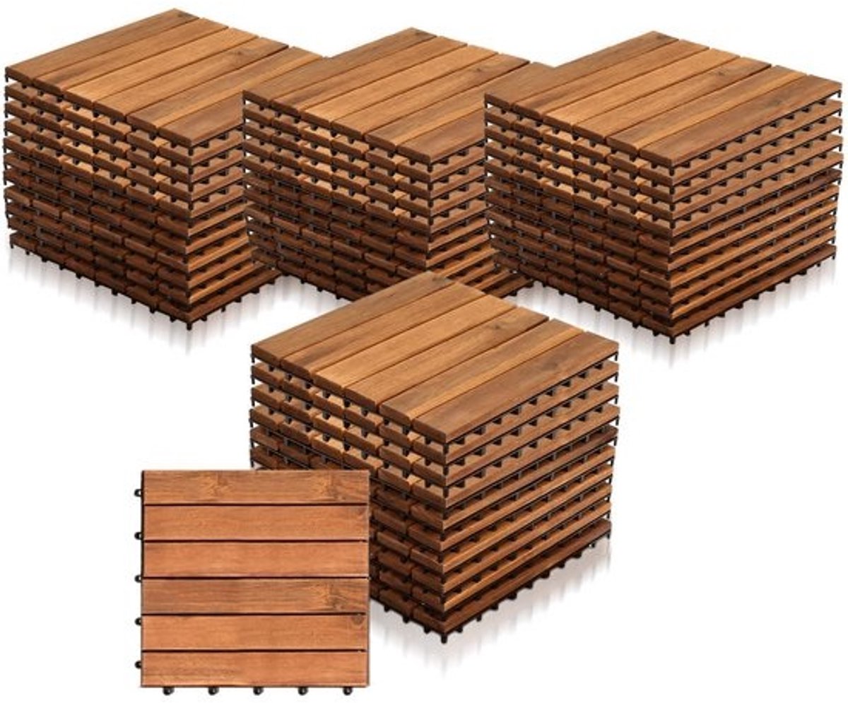 Houten Terrastegels - 30 x 30 cm, 44 Stuks, Weerbestendig en Antislip, Voor Binnen en Buiten