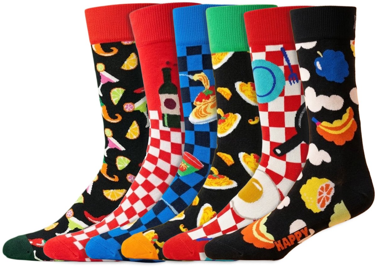 6 Paar – Happy Socks – Thema Eten & Drinken – Dames & Heren – Katoen – Meerkleurig