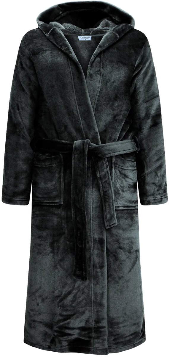 Gaubert® Gaubert Unisex Lange Fleece Badjas Met Capuchon – Zwart