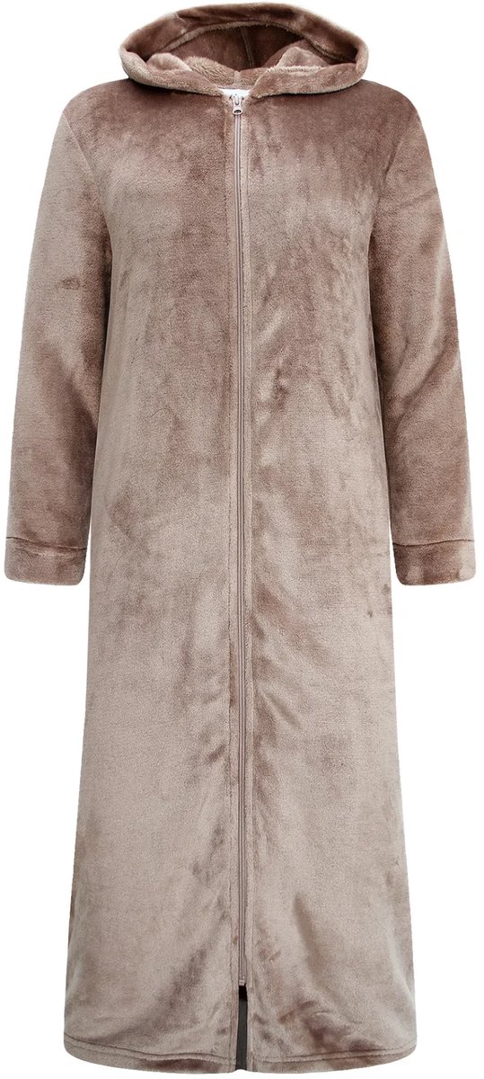 Gaubert® Gaubert Dames Extra Lange Fleece Badjas Met Rits En Capuchon – Zandbeige