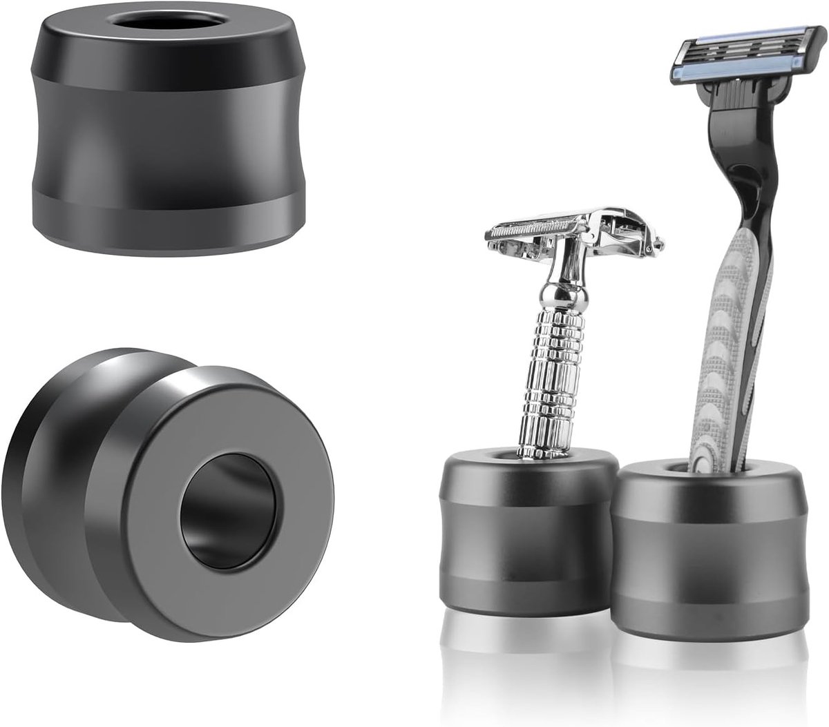 2-Pack Veiligheidsscheermesstandaard van Aluminium, 0.7" Opening voor Badkamer, Donkergrijs, Scheeraccessoire voor Netjes en Opgeruimd Gebruik
