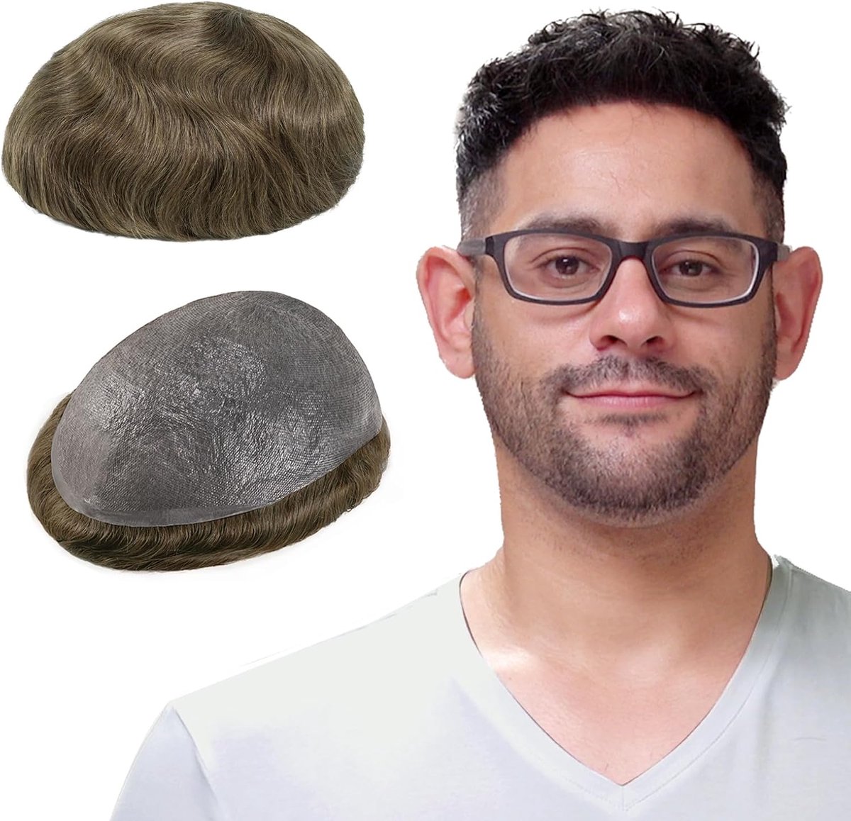 Toupetje van echt haar voor mannen, 0,08 mm dunne huid haarstukje basismaat 8x10 inch licht medium dichtheid haarvervangingssysteem-130% medium dichtheid (Dunkelblond braun 18#)