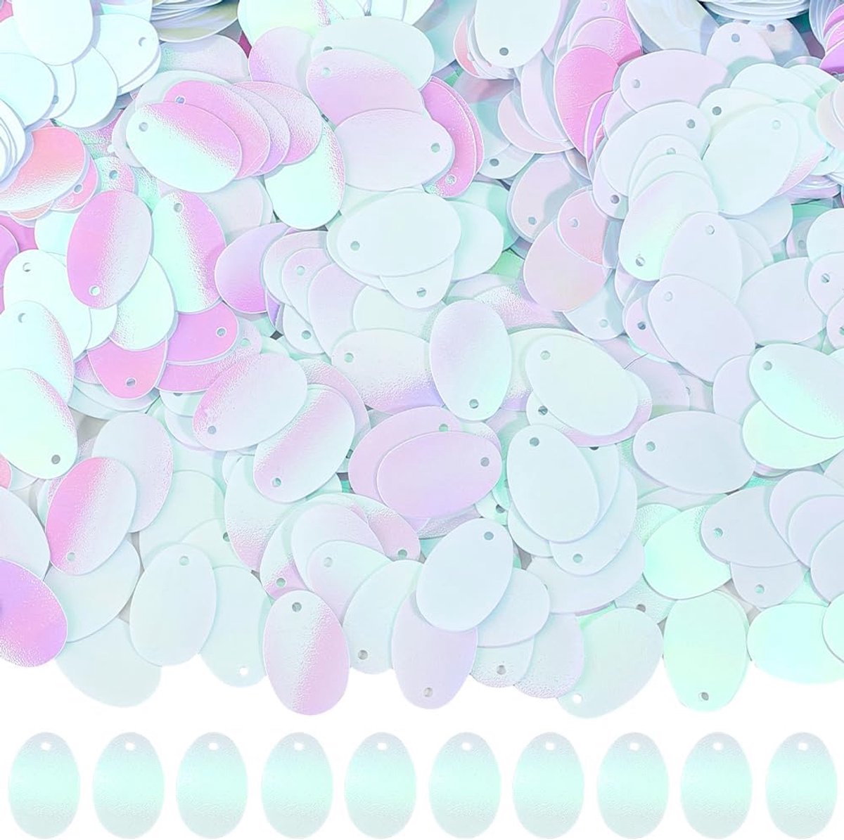 1 Doos 1875Pcs Wit Glanzend Iriserende Transparante Platte Applicaties Pailletten Paillettes Ovale Losse Paillette PVC Pailletten Bulk Voor Naaien Maken Scrapbook Sieraden Doek Kostuum Decor