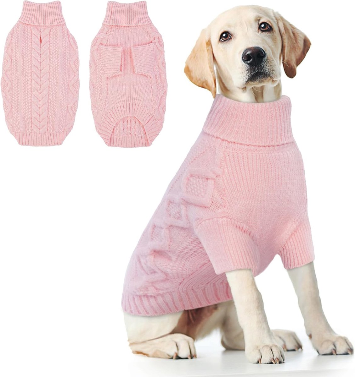 Hondentrui voor de winter, warme gebreide hondentrui voor koude dagen tegen kou en wind, comfortabele hondenkleding met harnasopening voor kleine, middelgrote en grote honden (roze, 3XL)
