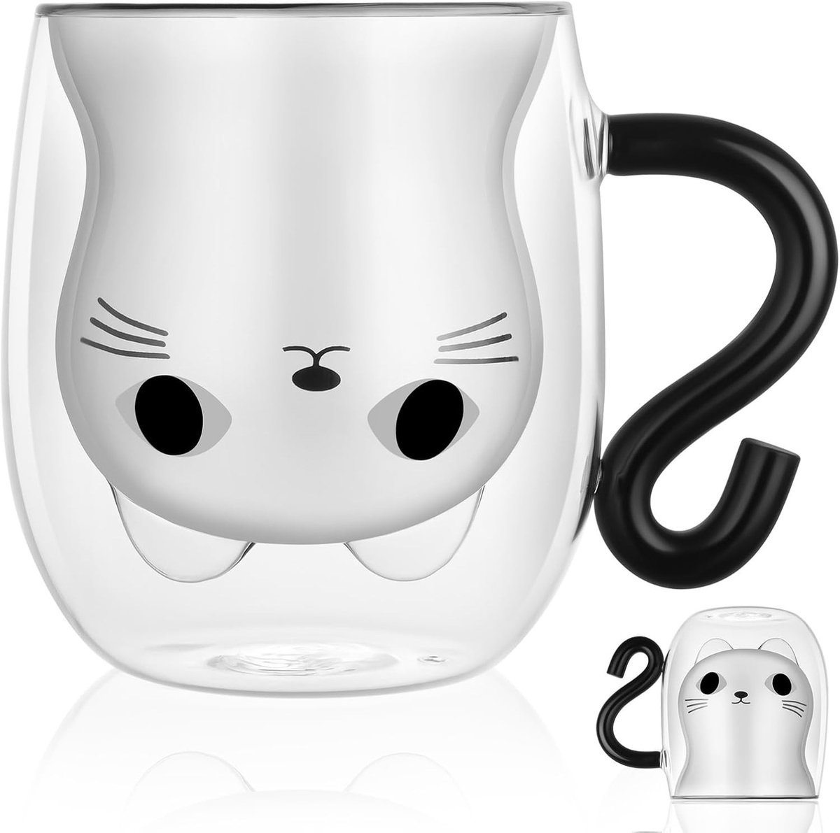 Schattige Dubbelwandige Kat Mokken van Glas, 250ml Geïsoleerde Espresso Mok met Handvat, Perfect als Cadeau voor Verjaardag en Valentijnsdag