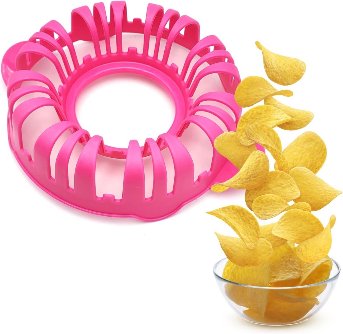 Aardappelkoker in de magnetron, container voor het bakken van chips zonder olie, gezond licht zonder vet, ook geschikt voor groenten en fruit (Fucsia)
