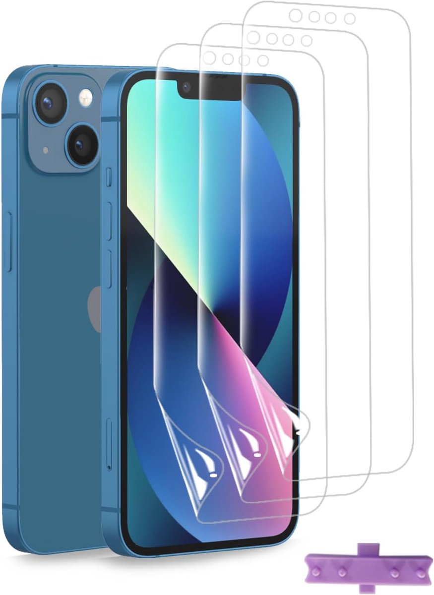 3 stuks hydrogelfolie voor iPhone 13 HD transparant, zachte beschermfolie TPU displaybeschermfolie anti-olie, anti-luchtbellen, eenvoudig te installeren, niet-gehard glas, schermbescherming
