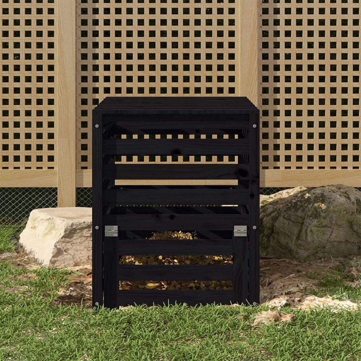 Compostbak, 63,5 x 63,5 x 77,5 cm, van massief grenenhout, gazon en tuin, tuinieren, composteeraar, (SPU:823812)