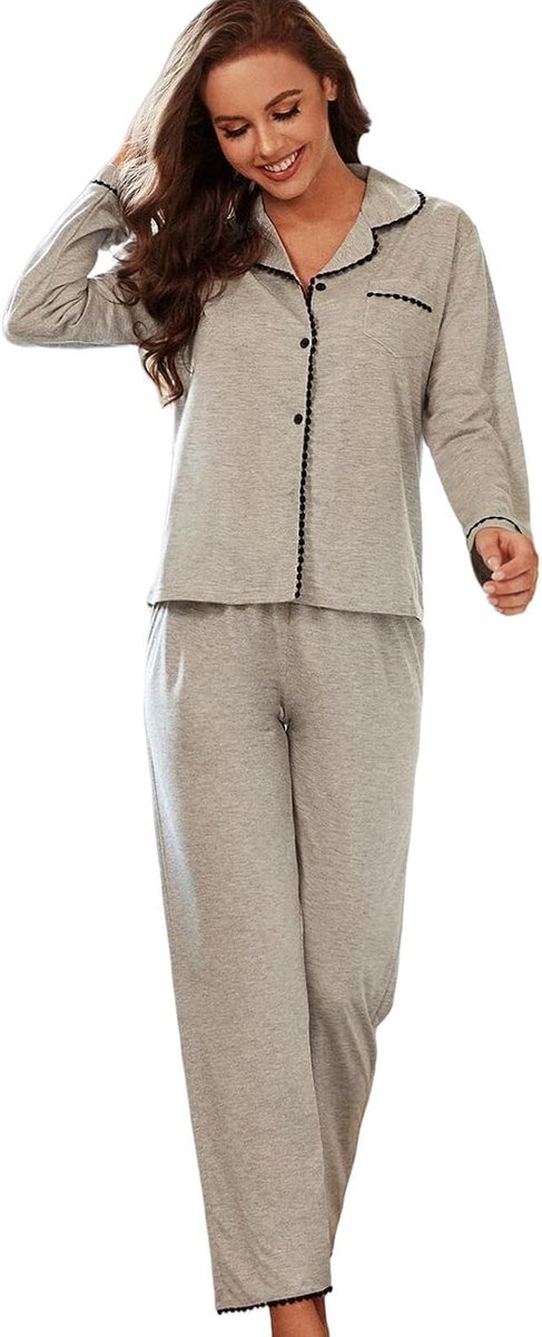 Pajama Set Spring And Autumn Women'S Cardigan Long Sleeve Pajamas, Casual And Comfortable Loungewear Suit-A-L