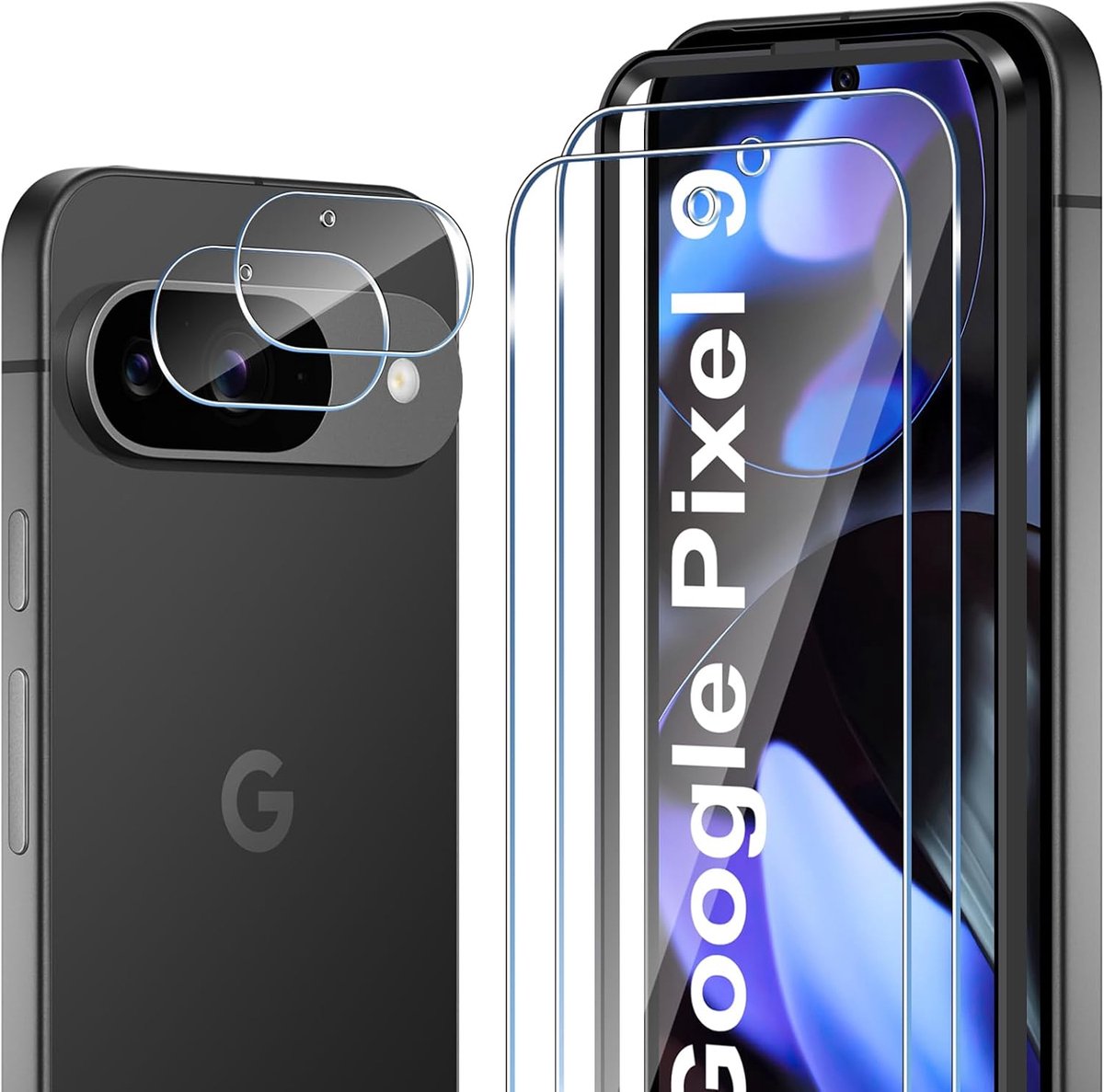 Protector voor Google Pixel 9, 2 Stuks Gehard Glas Displaybeschermfolie + 2 Stuks Camerafolie, Screen Protector 9H Gehard Glass, HD Doorzichtig
