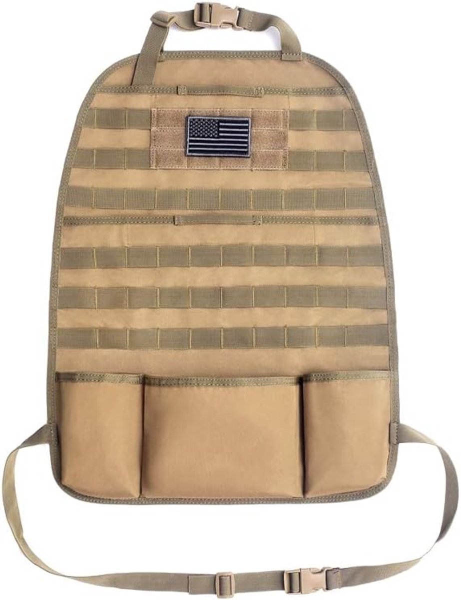 Auto kinderen, organizer auto achterbank kinderen, tactische autostoel organizer, tactische autostoel rugleuningen organizer (bruin)