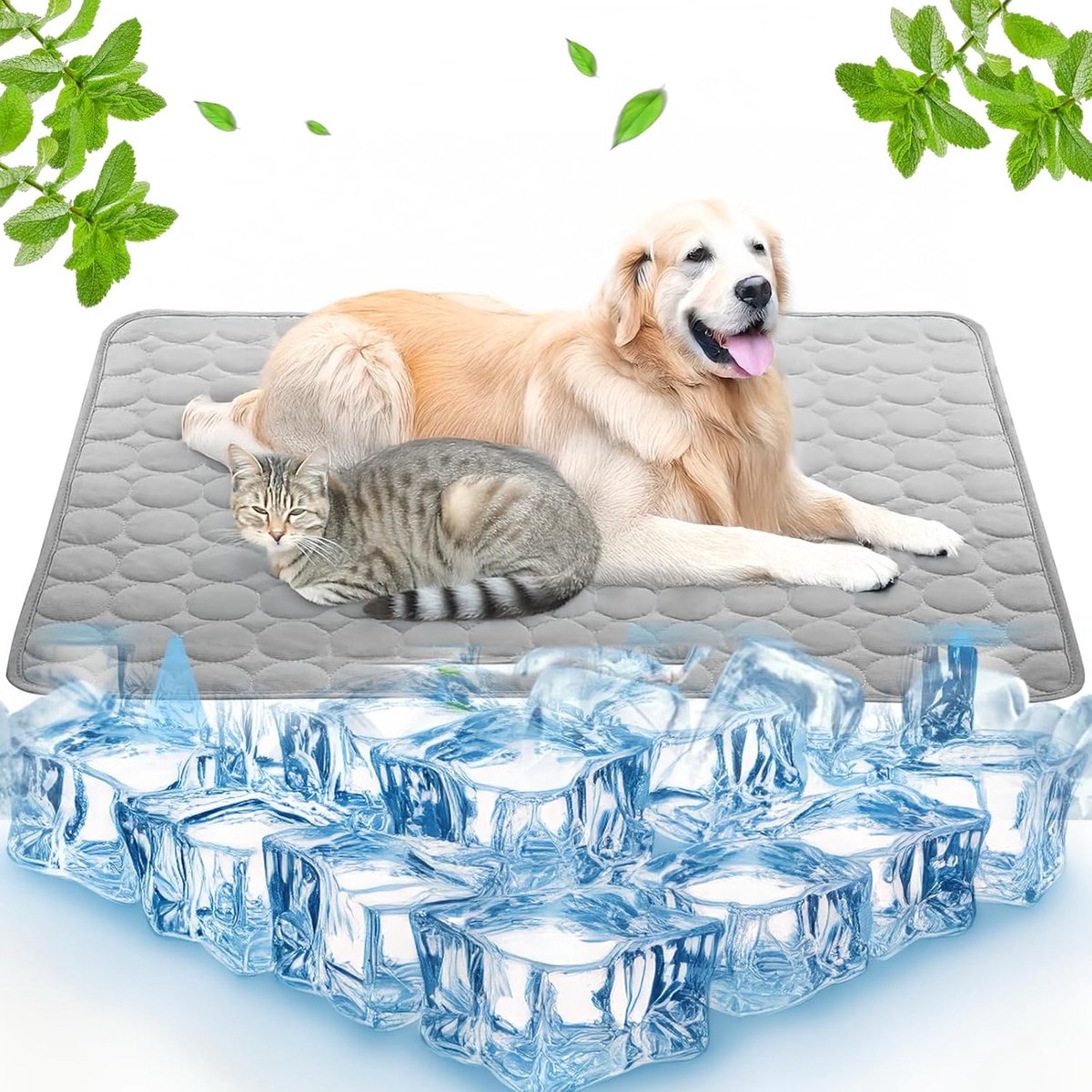 Koelmat voor honden en katten, huisdier, wasbaar, koeldeken, zomer, zelfkoelende hondenmat voor binnen, buiten en auto (grijs, 70 x 55 cm)