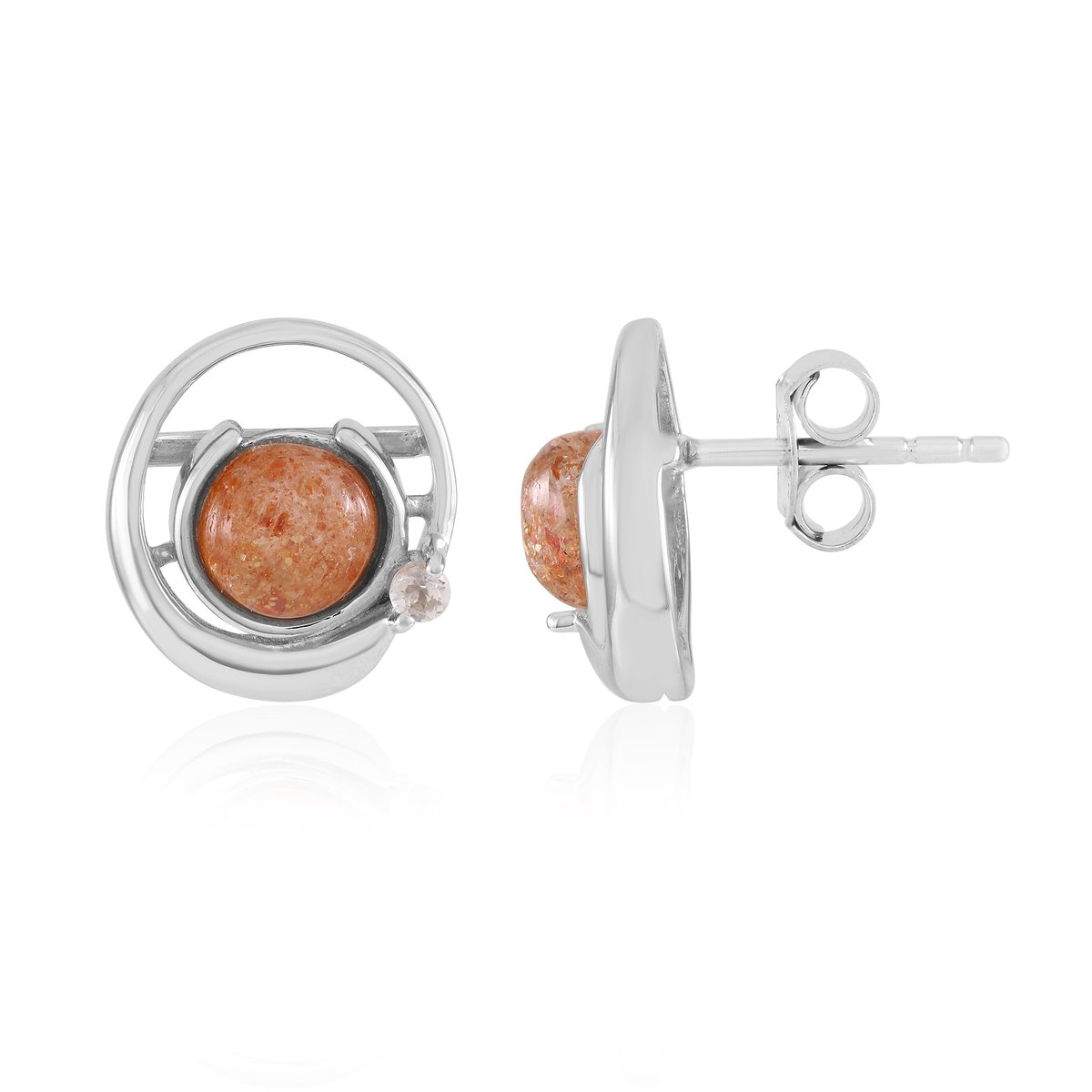 Cavill - Zilveren Zonnesteen Oorbellen - 925 Sterling Zilver - 1.642 Ct - Morganiet - Ronde Cabochon - Elegante Dagelijkse Oorbellen - Kliksluiting