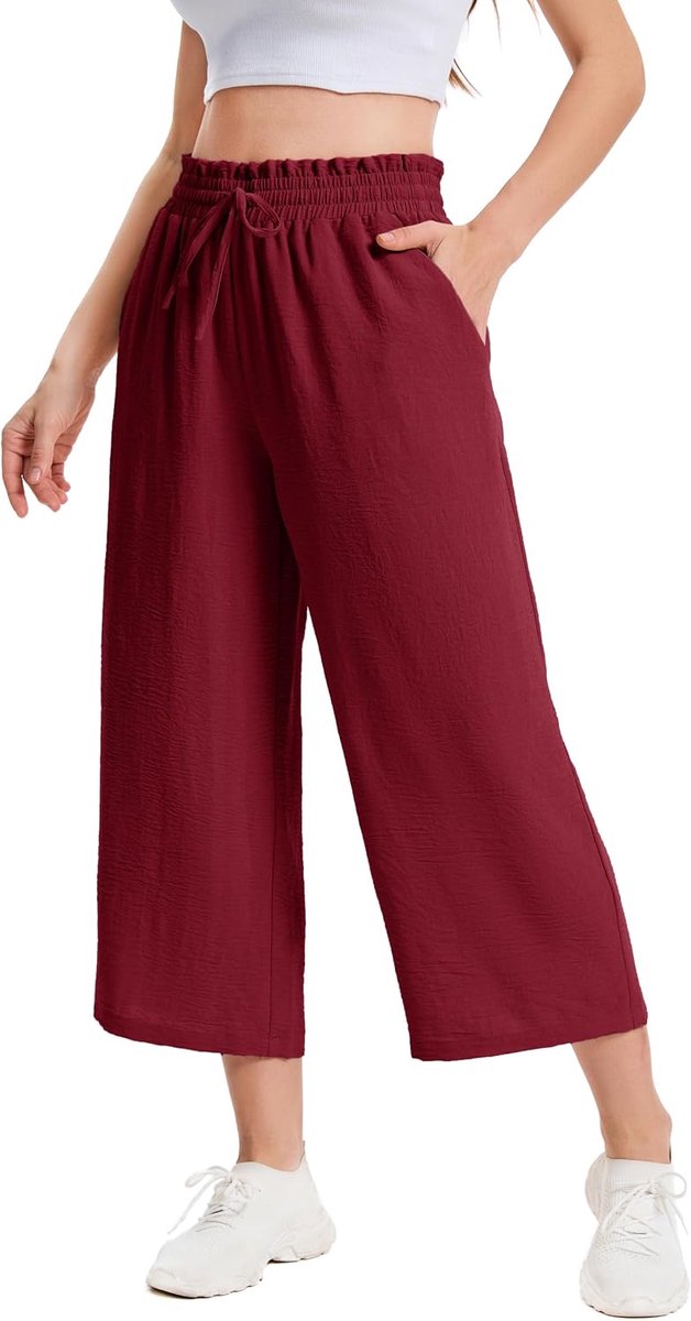 3/4 Culotte Lichte Zomerbroek met Zakken Ademende Capribroek voor Dames