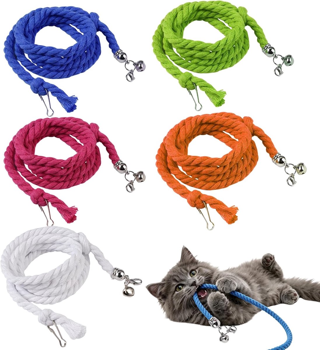 5 Stuks Reservekoorden voor Kattenhengel met Belletjes, Kattenbijttouw