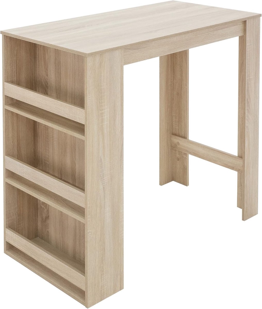 Bartafel Sonoma met 3 eiken planken, MDF, 117 x 106 x 57 cm, hoge stijl, modern, elegant, rechthoekig, binnen, keuken, eetkamer, bistro, koffie
