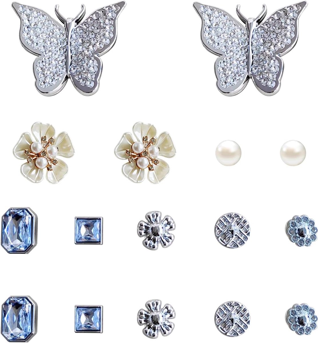 16 bloemen-vlinder-schoendecoraties, doe-het-zelf gaten-schoendecoratie, afneembare accessoires, vlinderparelornamenten, kleine geschenken en accessoires die geschikt zijn voor meisjes, PVC