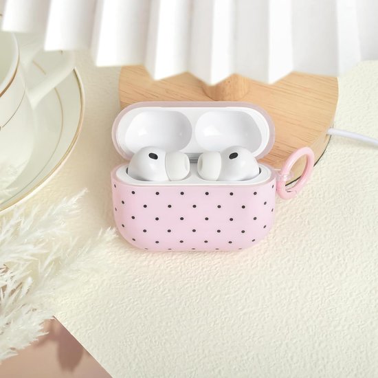 Hoesje voor AirPods Pro 3 met reinigingsset, schattig polkadot-patroon, esthetisch ontwerp voor meisjes en vrouwen, sleutelhanger, schokbestendige hoes voor Airpods Pro 3e generatie - roze — afbeelding 4