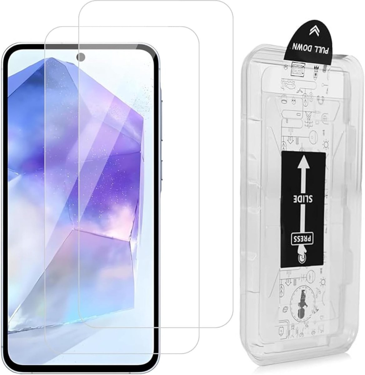 Screen Protector voor Samsung Galaxy A55 5G, 2 stuks pantserbescherming glasfolie, Beschermglas Anti-kras, Gerhard Glas 9H