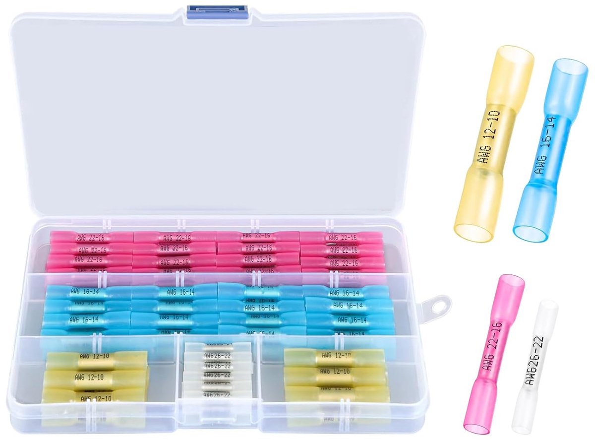 80 stuks, 26-10 AWG krimpverbinders, waterdicht, kabelschoenen, krimpconnectorset, stootverbinders met krimpslang, kabelverbinders, waterdicht, rood/blauw/geel/wit