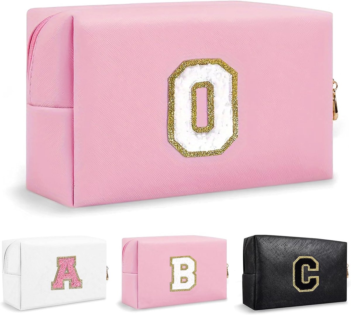 Gepersonaliseerde Aangepaste Letter Make-up Tas, Schattige Waterdichte PU Leer Chenille Letter Cosmetische Tas, Reis Make-up Tas, Preppy Make-up Tasje Toilettas Ritssluiting Organizer