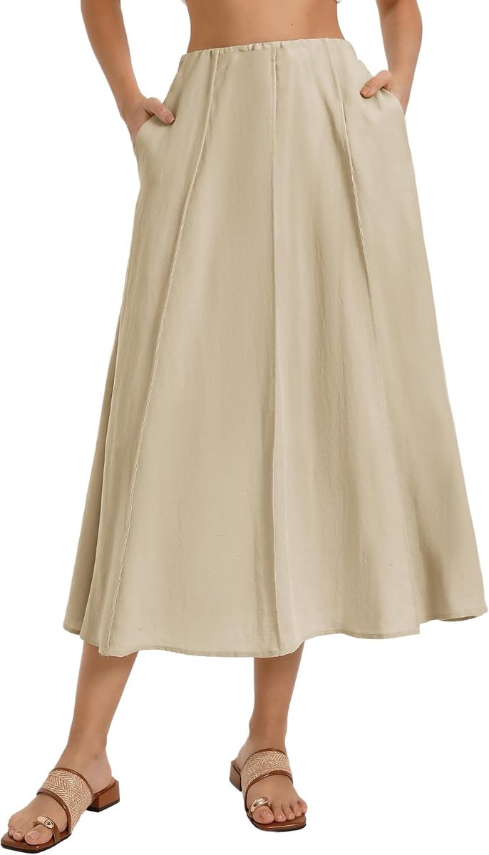 Kasin Maxi-rok voor dames, elastische hoge taille, A-lijn, lange rok met zakken