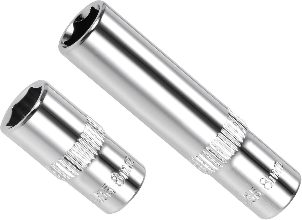 6-punts socket, 1/4 inch aandrijving 8 mm diep, gepolijst verchroomd CR-V metrisch diep en ondiep slagstopcontact - (Toepassingen: voor ratel momentsleutel, elektrische moersleutels