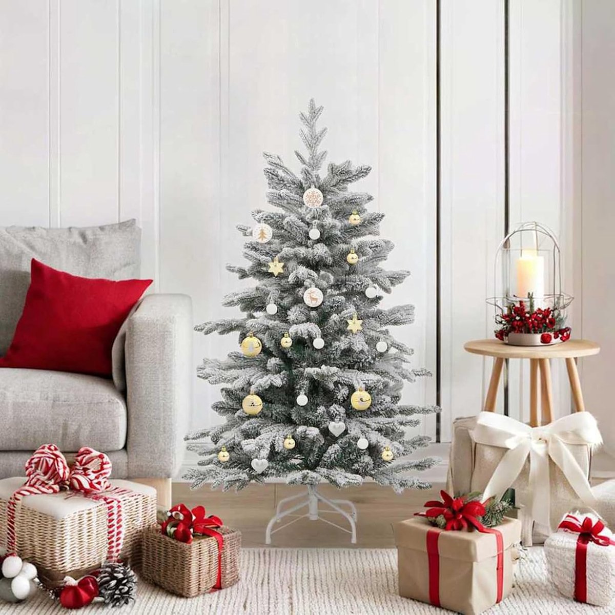 Kerstballenset, 40 stuks, wit en goud, kerstballenset, kunststof ballen voor kerstboom, raam, adventskrans, tuinfeest, winterdecoratie, 42018851