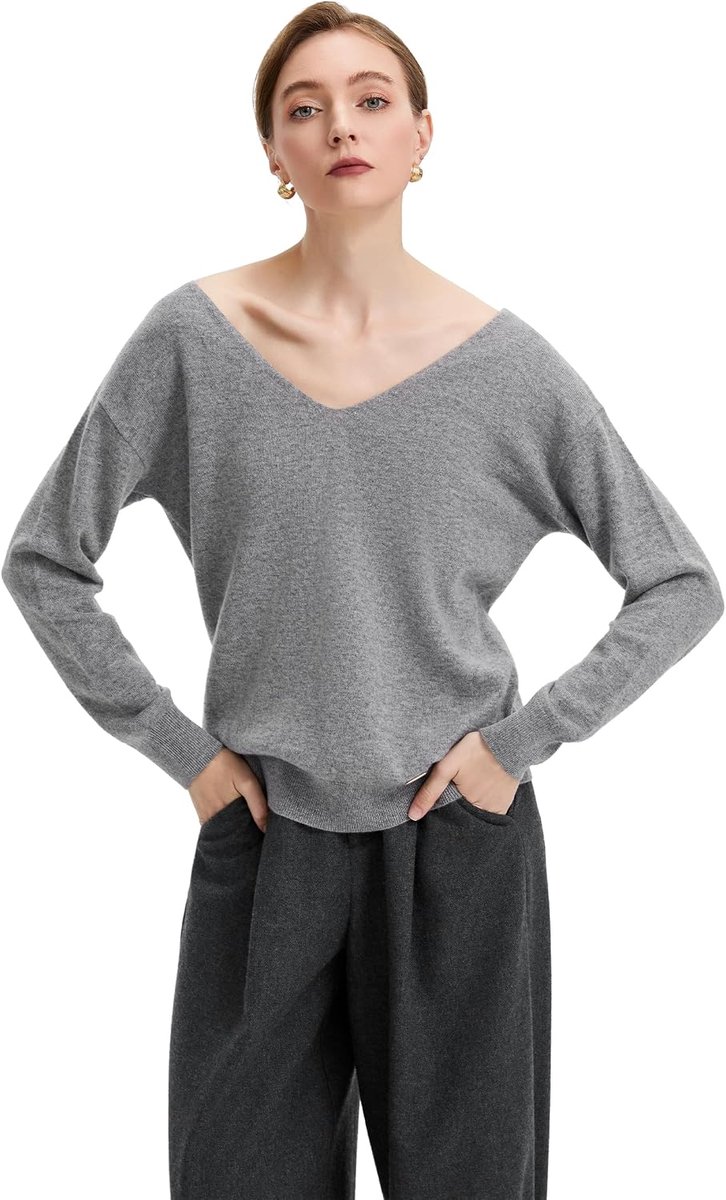 100% Merino Wol Omkeerbare Trui Dames Col U V Drop Schouder Gebreid Oversized Zacht Herfst Winter