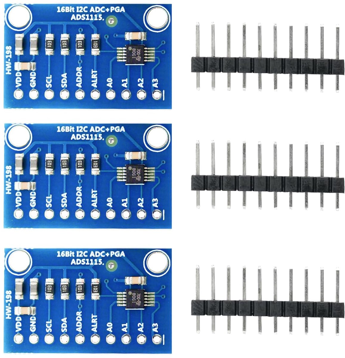 3 stuks ADS1115 ADC voor Arduino Module, 16 bits, 4 kanalen, precisie, analoge digitale converter met I2C-interface voor Arduino Raspberry Pi microcontroller, projecten, stabiele meting