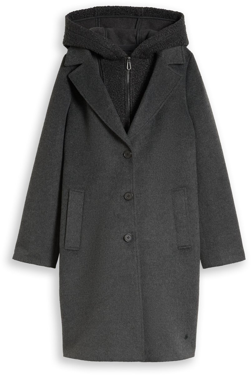 Tom Tailor - 2-in-1 wollen jas met uitneembaar inzetstuk - Maat L - Black Grey Melange