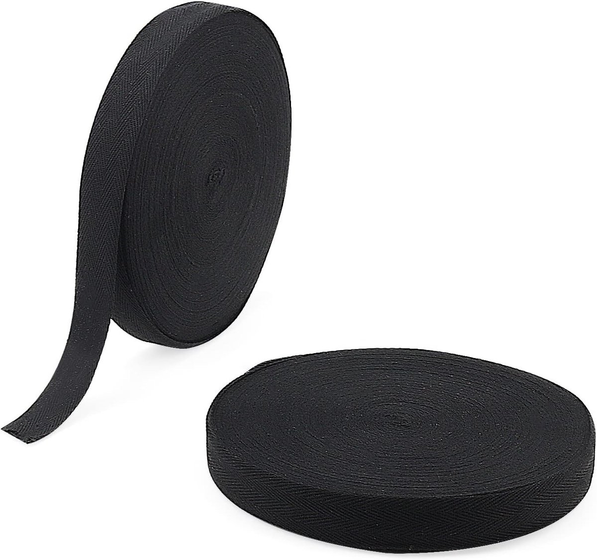 2 Rollen 45m x 25mm Zwart Katoenen Twill Weefband, 98 Yards Katoen Bias Binding Tape voor DIY Creaties en Naaiprojecten