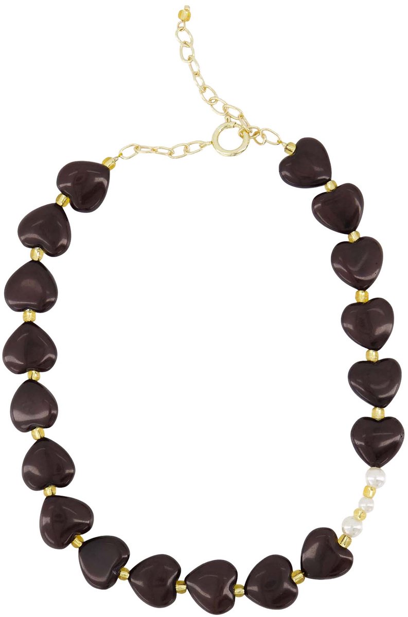 Zusss Heart Necklace With Pearls Resin / Metaal Dark Choco