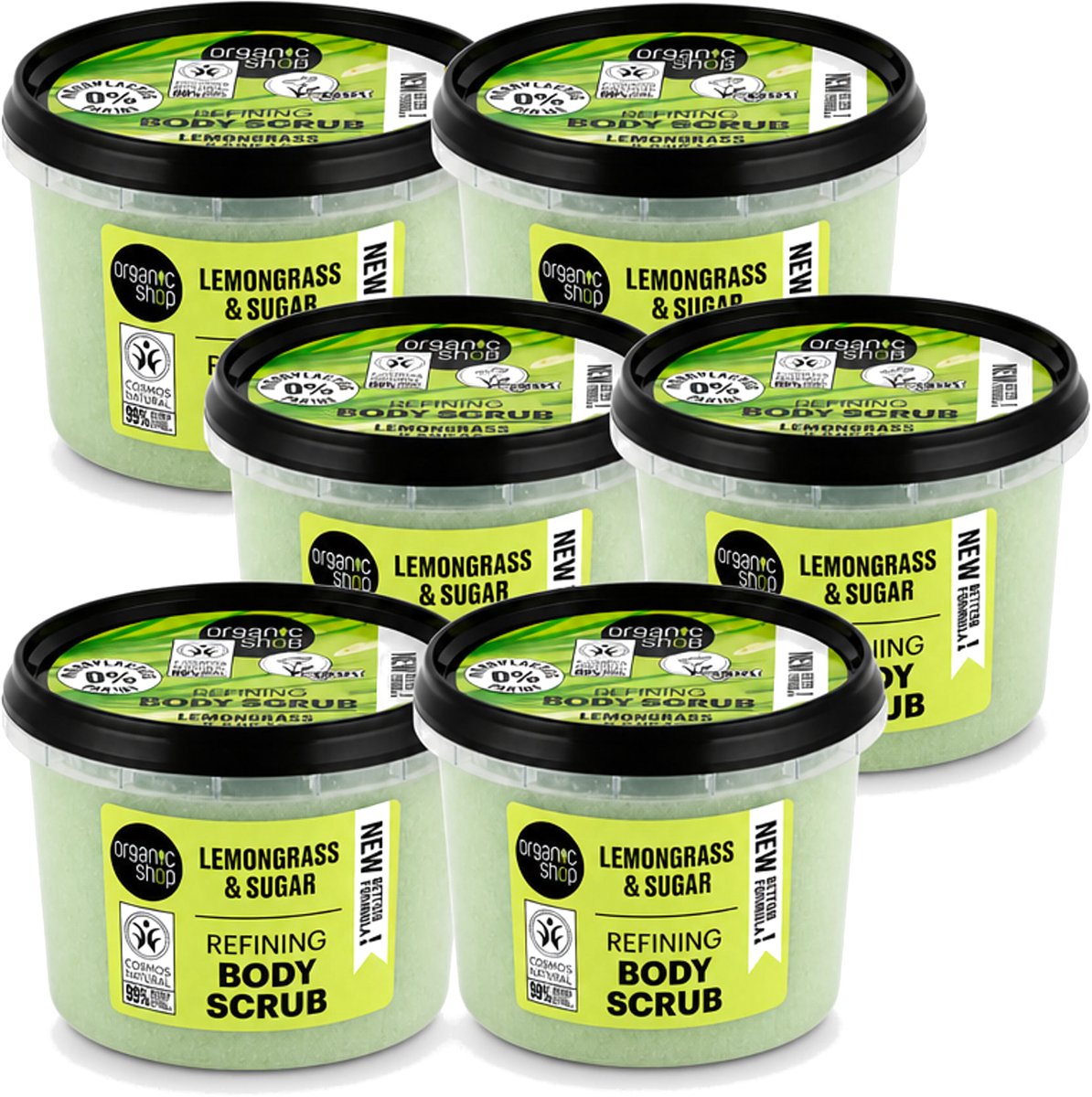 6 x Organic Shop - Body Scrub Lemongrass - Verfrissend en Verzorgend - 250 ml - Voordeelverpakking - 6 stuks