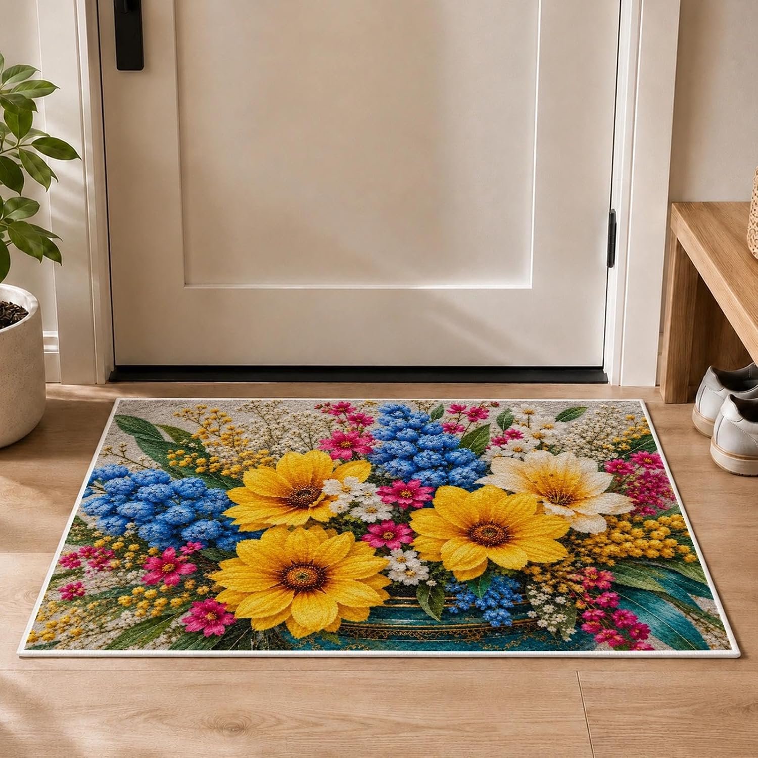 Deurmat 40x60 cm met bloemen