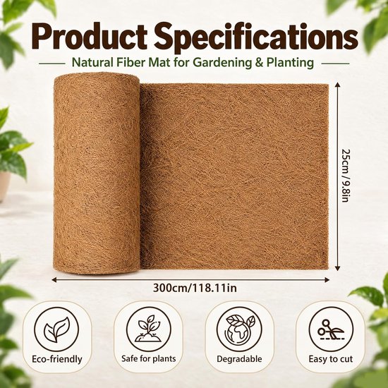 Kokosmat voor plantenbescherming, 25 x 3 meter — afbeelding 2