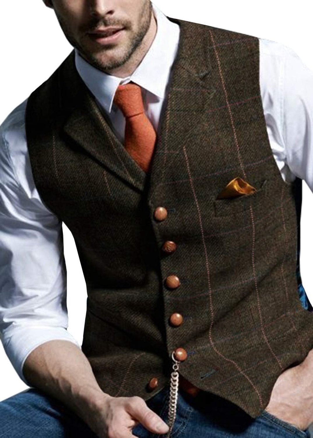 Weste, slim fit, geruit, wol, tweed