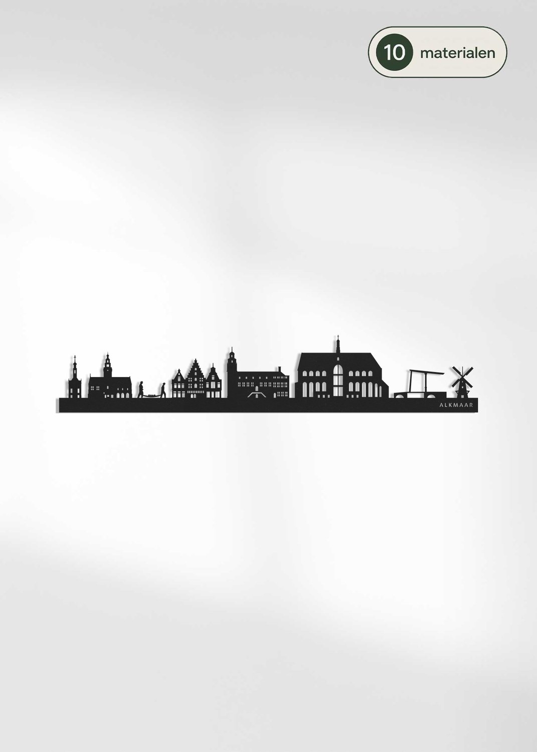 Houten Skyline Alkmaar | Wanddecoratie voor aan de muur | Zwart MDF | 70 x 12 cm