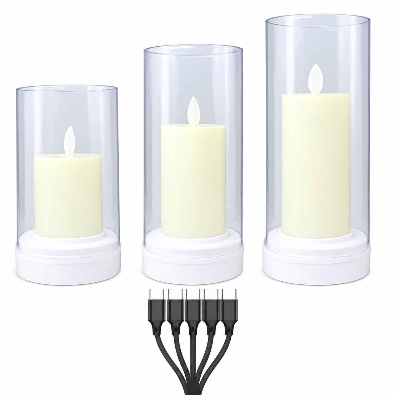 SWGOTA led kaarsen - 1 stuk, 8 x 17,5 cm, warmgeel licht en bewegende vlam, decoratieve kaarslamp, standaarduitvoering transparant