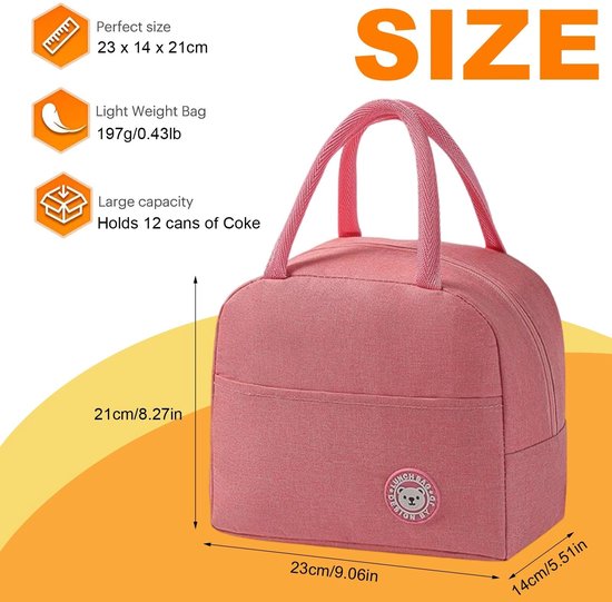 Lunchtas 2 Stuks - Kleine Koeltassen - Grijs/Roze Mini-Koeltas - Praktische Hengsels - Voor School/Kantoor/Familie — afbeelding 3