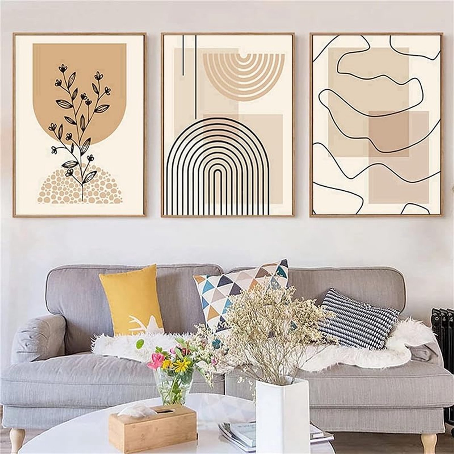 Geometrische Poster Set met Bloem Motief