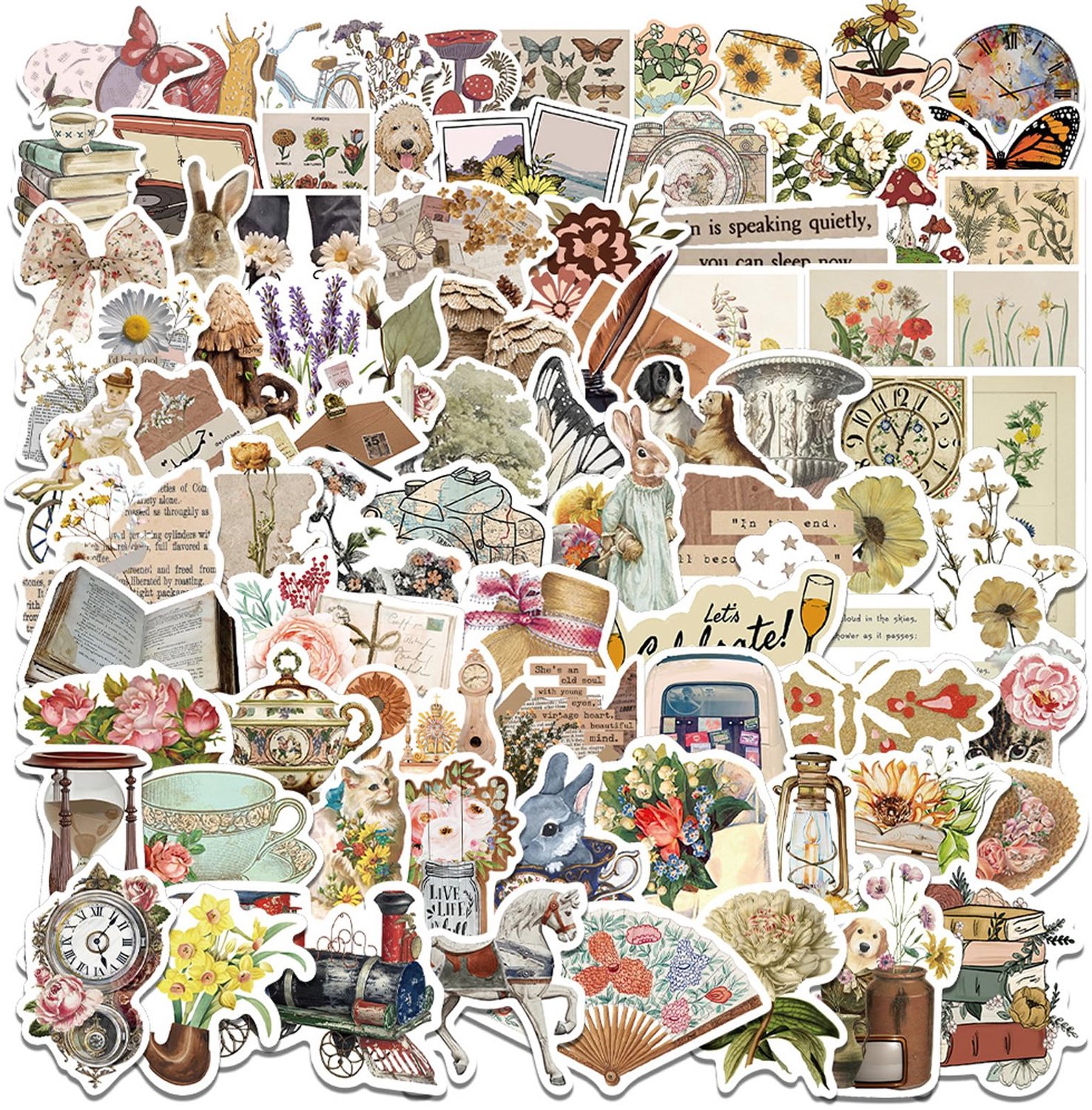 Set van 100 Vintage Stickers voor Creatieve Decoratie